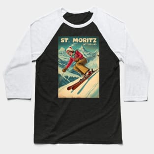St. Moritz Switzerland Ski Baseball T-Shirt